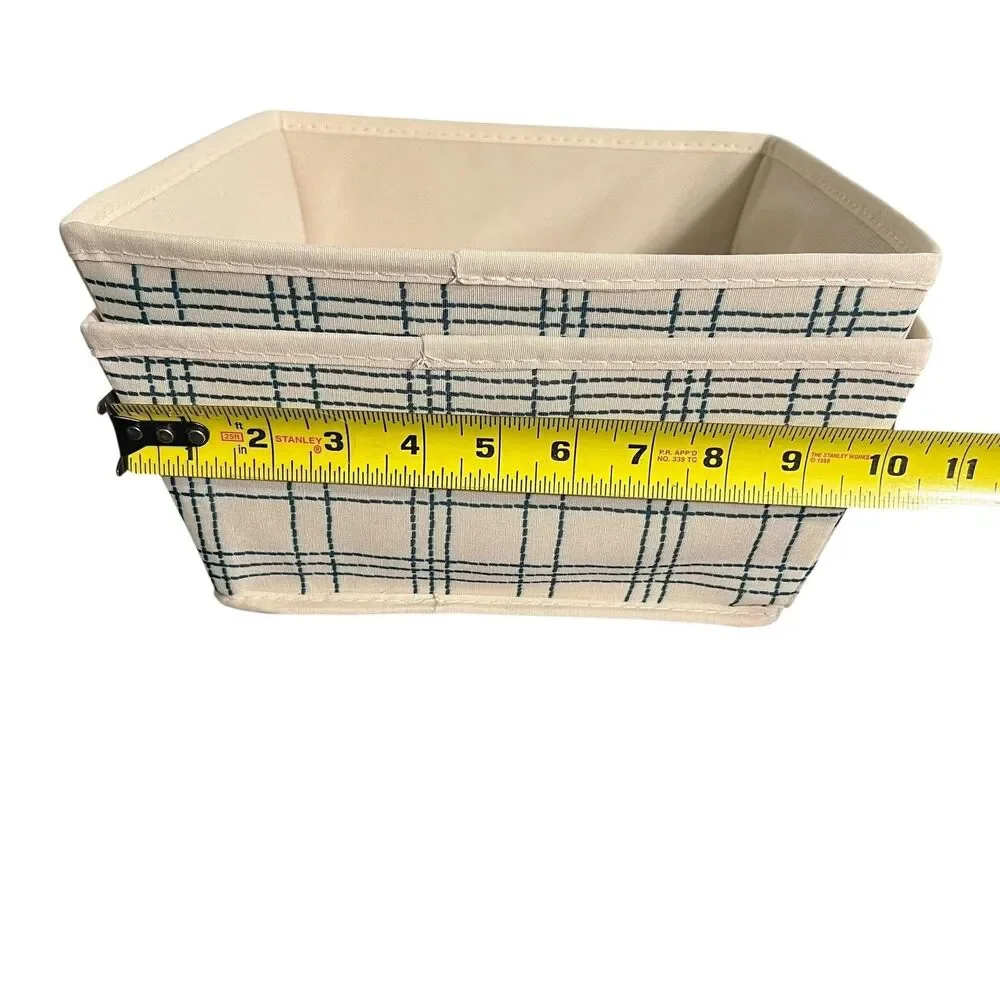 Aldi Huntington Home Canvas Totes 2PK Beige Storage Baskets Plaid Handles Small